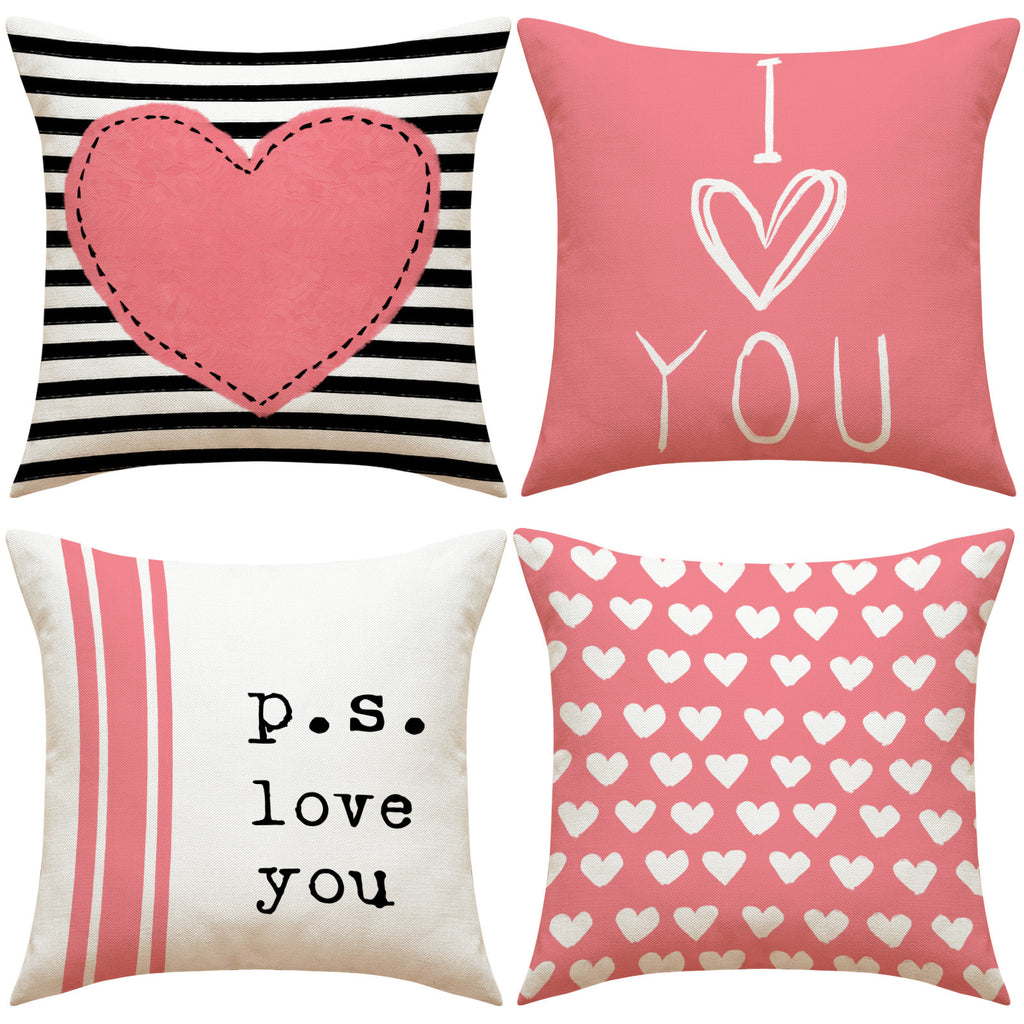 Pink Heart Valentine Pillow Covers Set Cute Love Quote Decor