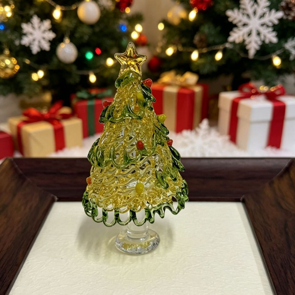 Handcrafted Glass Christmas Tree Figurine Holiday Decor