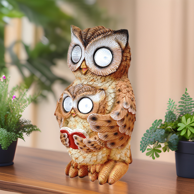 Solar Owl Garden Statue Resin Outdoor Yard Lawn Decor Light