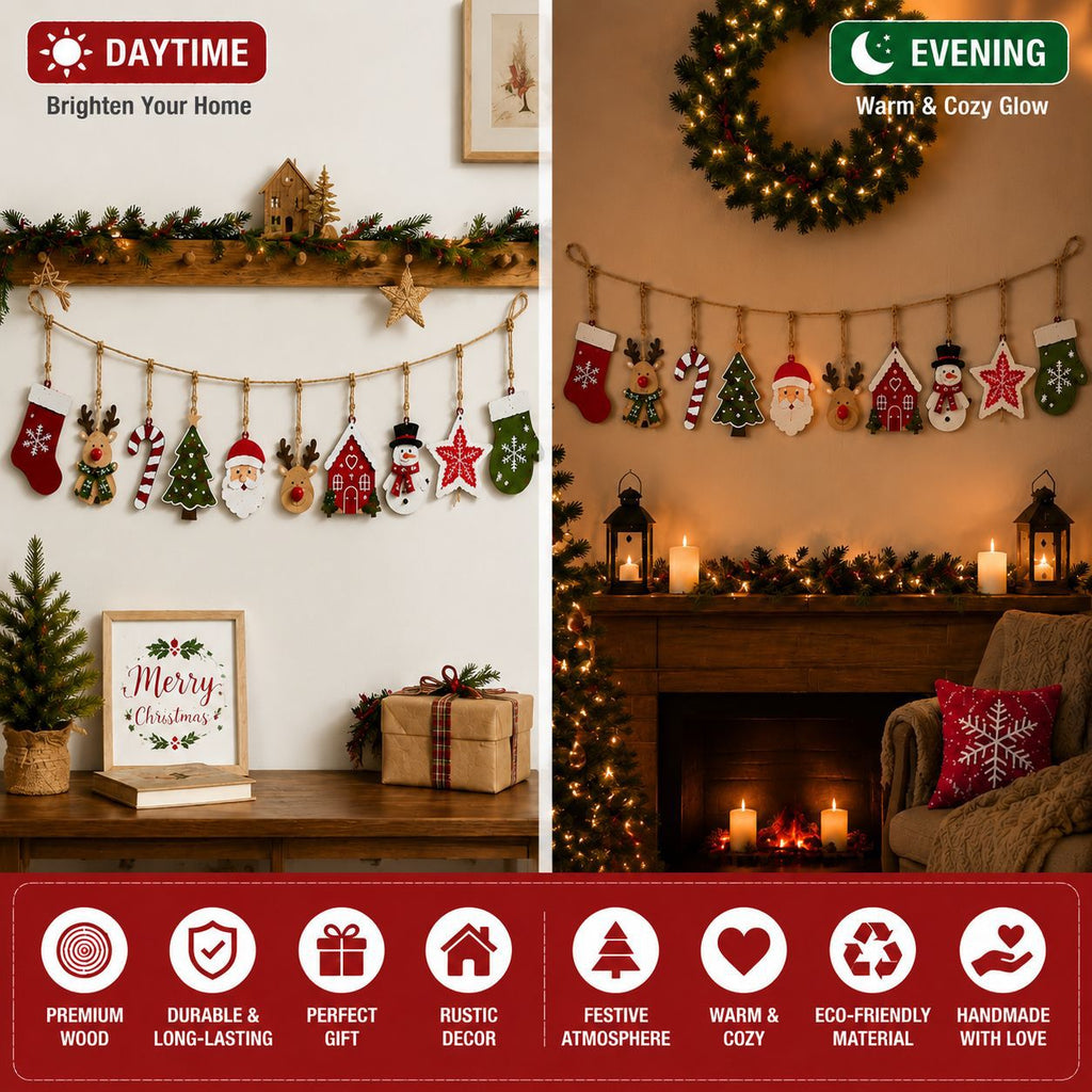 Rustic Christmas Wooden Ornaments Garland Holiday Decor