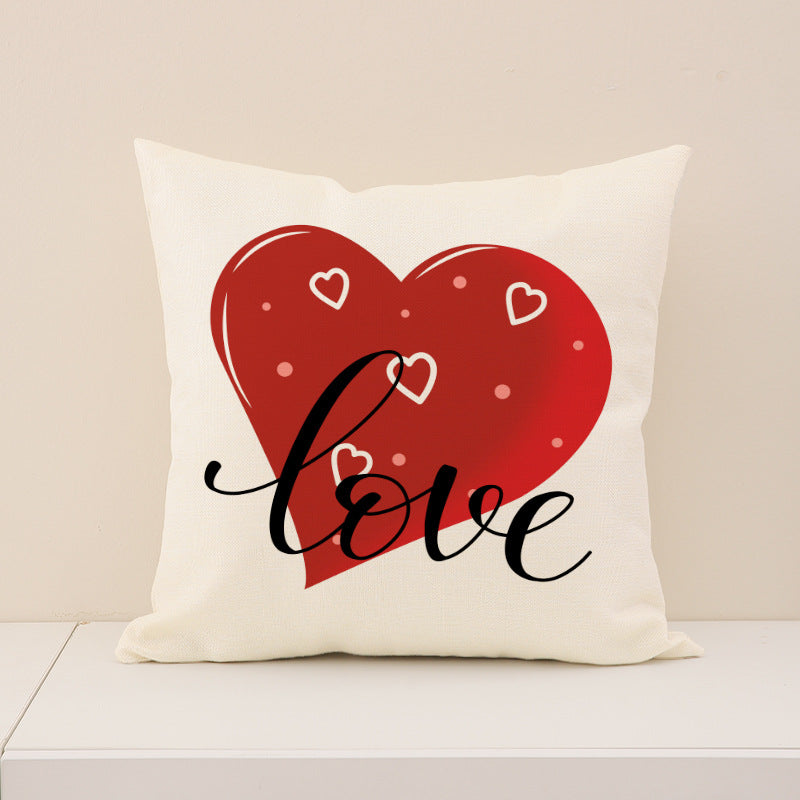 Red Valentine Heart Print Pillow Cover Set for Home Décor