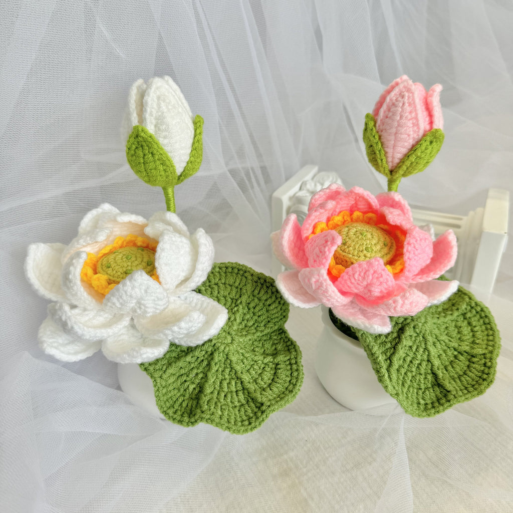 Crochet Lotus Flower Potted Plant Handmade Table Decor