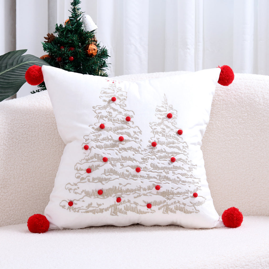 Christmas Reindeer Pillow Cover Gold Foil Tree 18x18 in