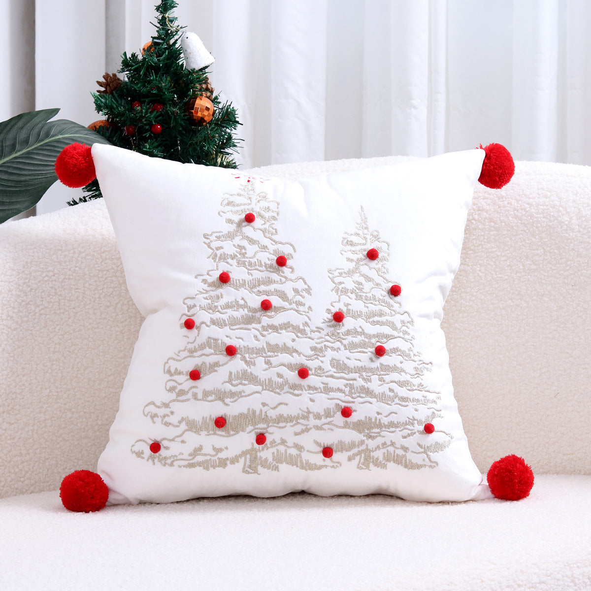 Christmas Reindeer Pillow Cover Gold Foil Tree 18x18 in