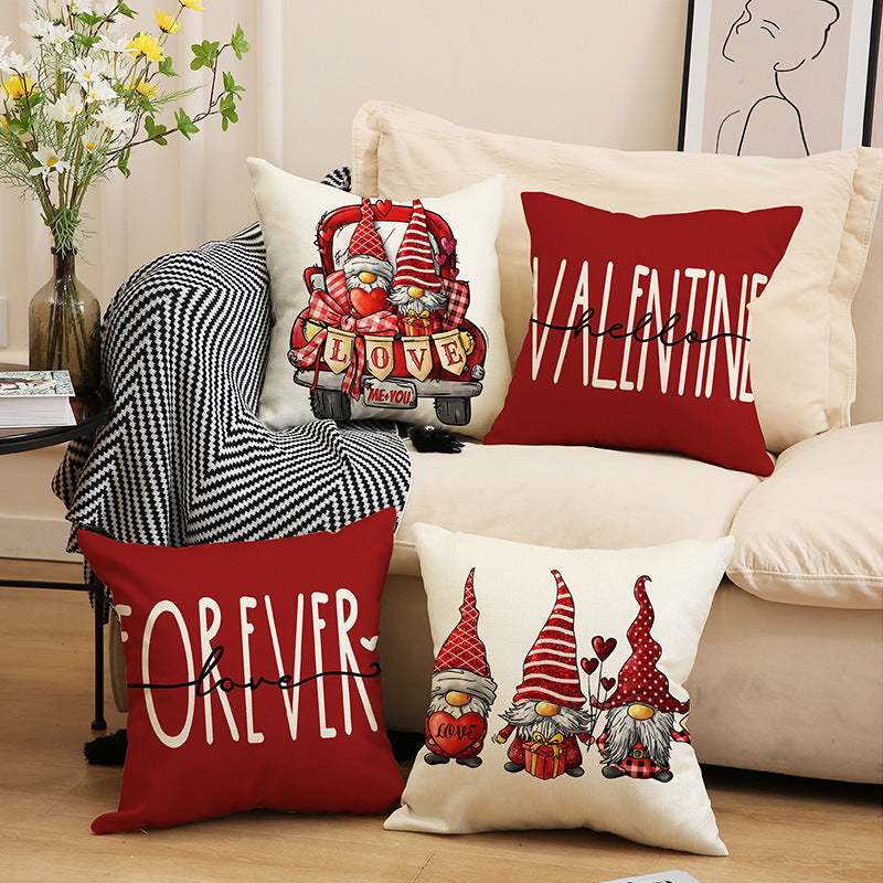 Valentine Gnome Pillow Covers Red Cartoon Decorative