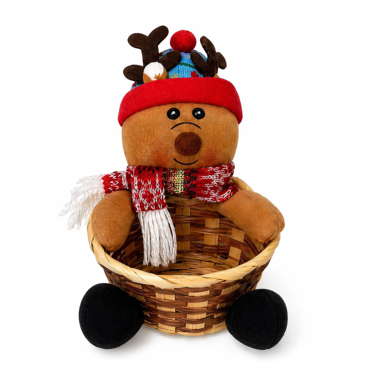 Rattan Christmas Candy Basket Holiday Tabletop Decor