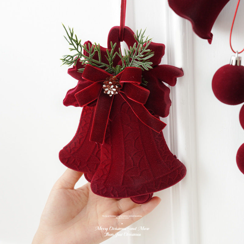 Burgundy Velvet Christmas Bell Ornaments with Bows