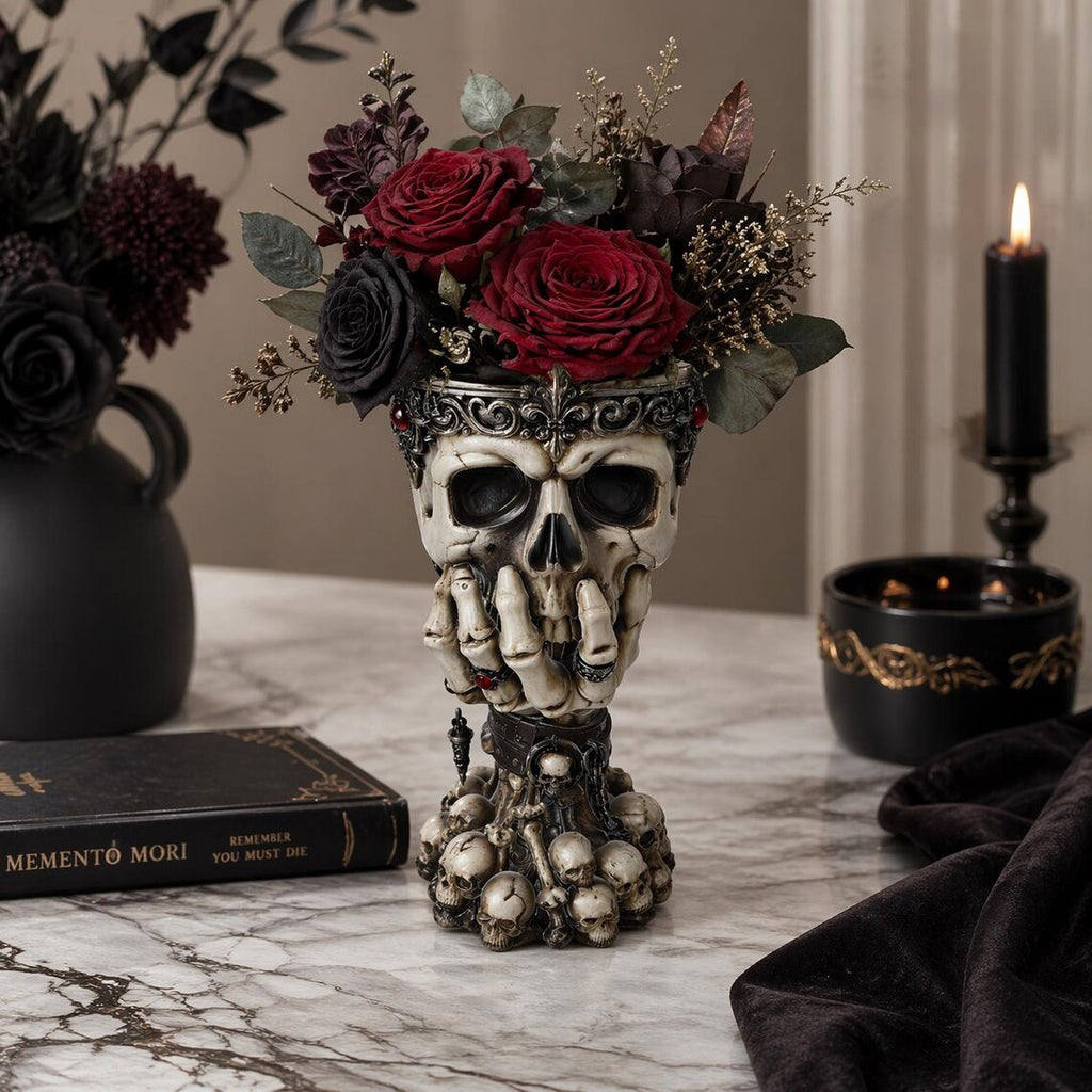 Gothic Skull Planter Resin Vase Halloween Decor