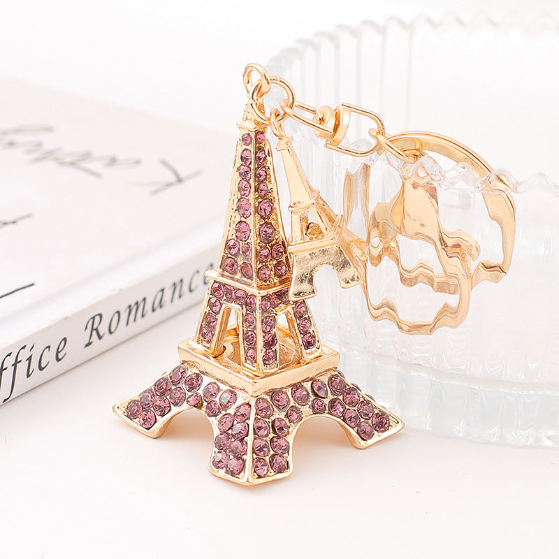 Rhinestone Eiffel Tower Keychain Metal Paris Charm Key Ring