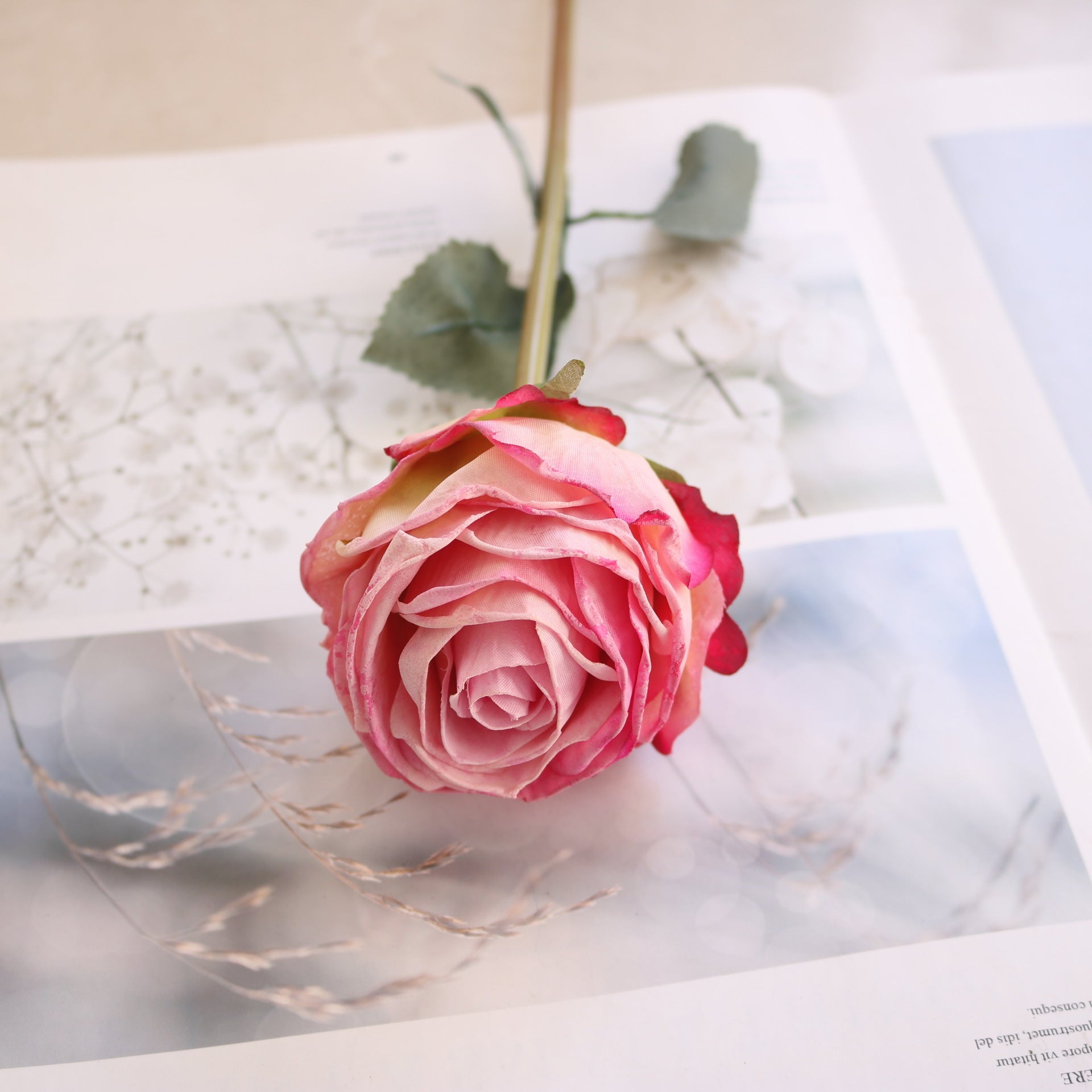 Valentine Single Stem Faux Burnt Edge Romantic Rose Decor
