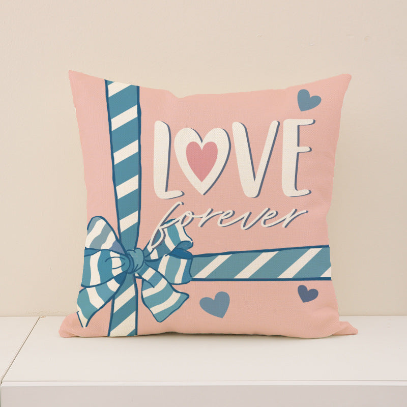 Love Forever Pink and Blue Heart Valentine Pillow Covers Set