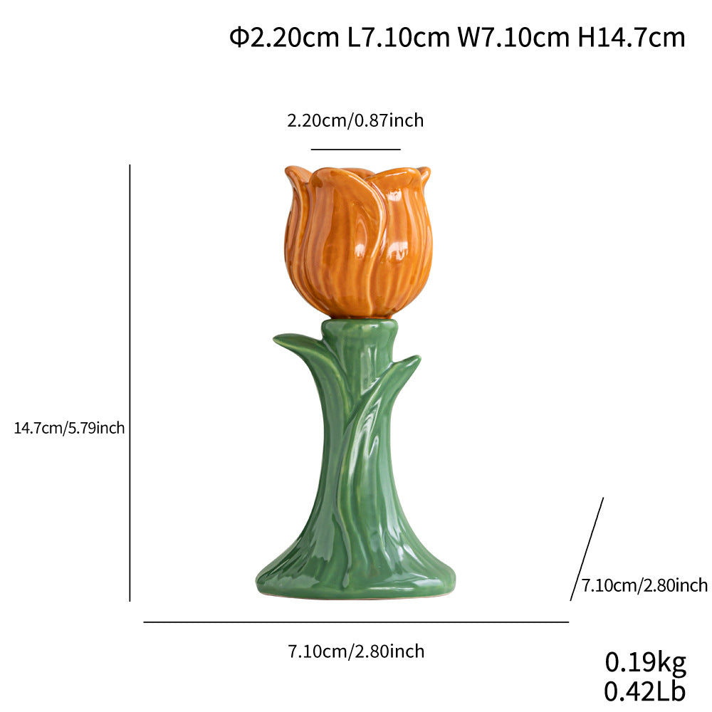 Tulip Ceramic Candle Holder Tabletop Decor for Home