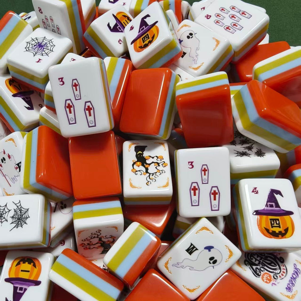 Orange Halloween Mahjong Set Acrylic Game Tiles