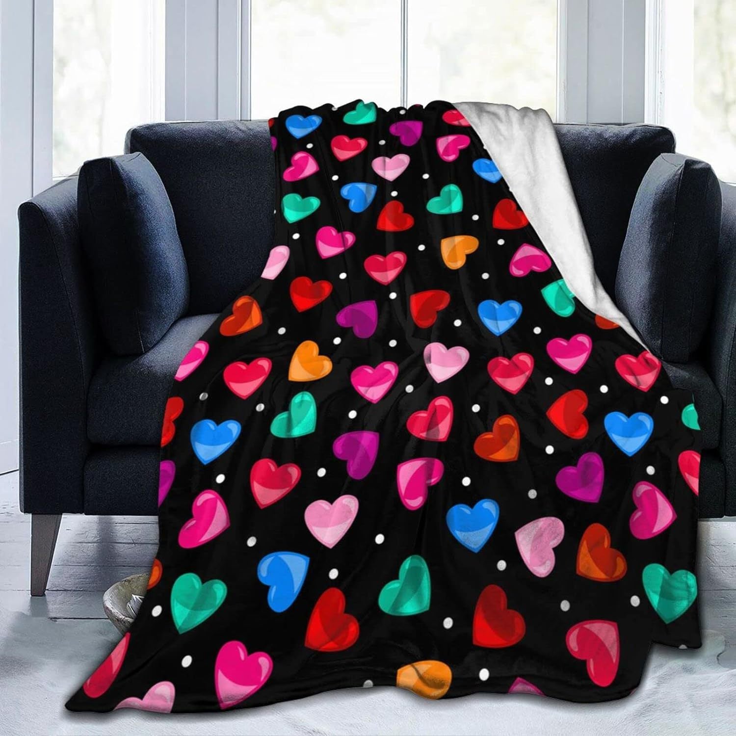 Valentine Leopard Heart Flannel Throw Blanket Soft Cozy