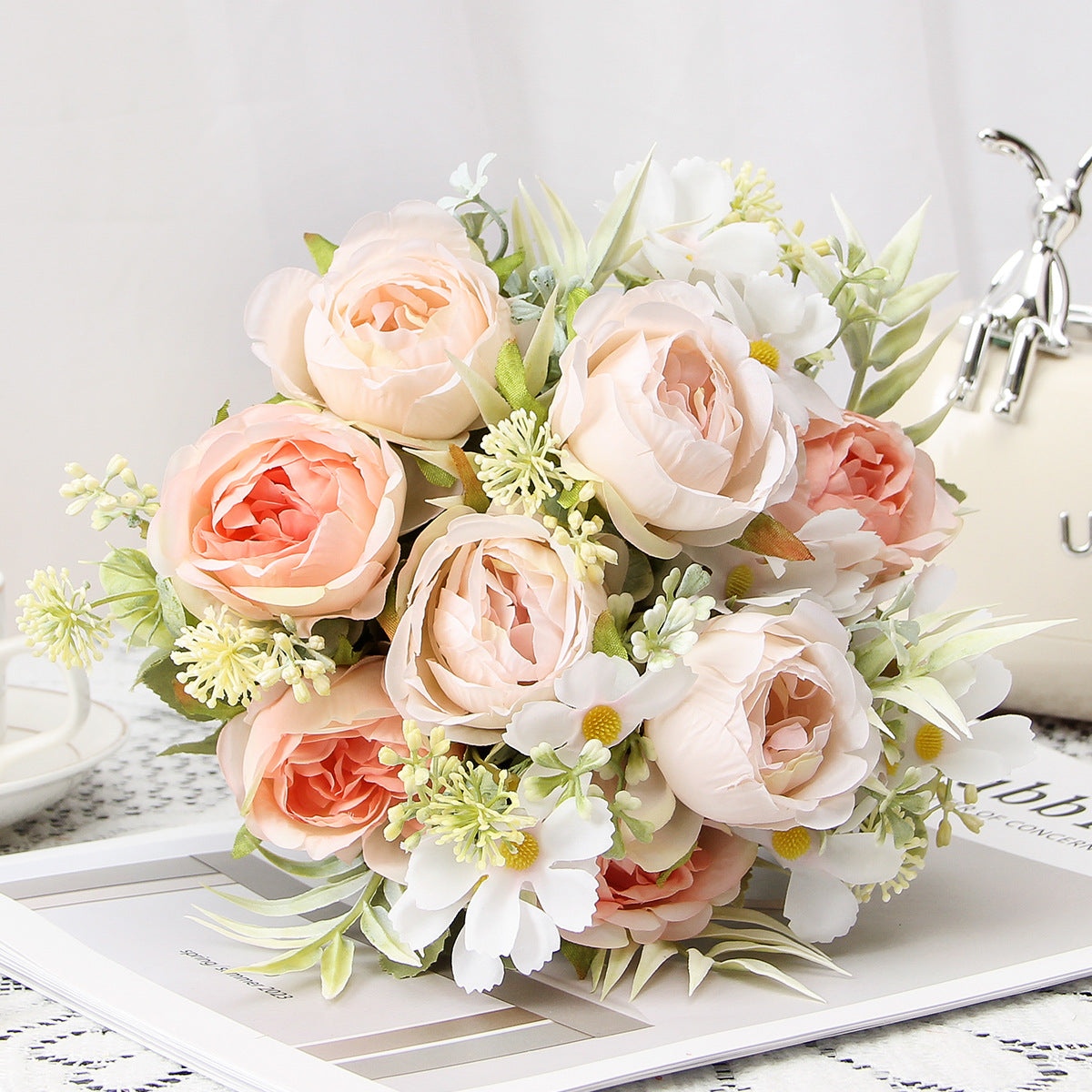 Valentine Artificial Peony Rose Bouquet Home Wedding Decor