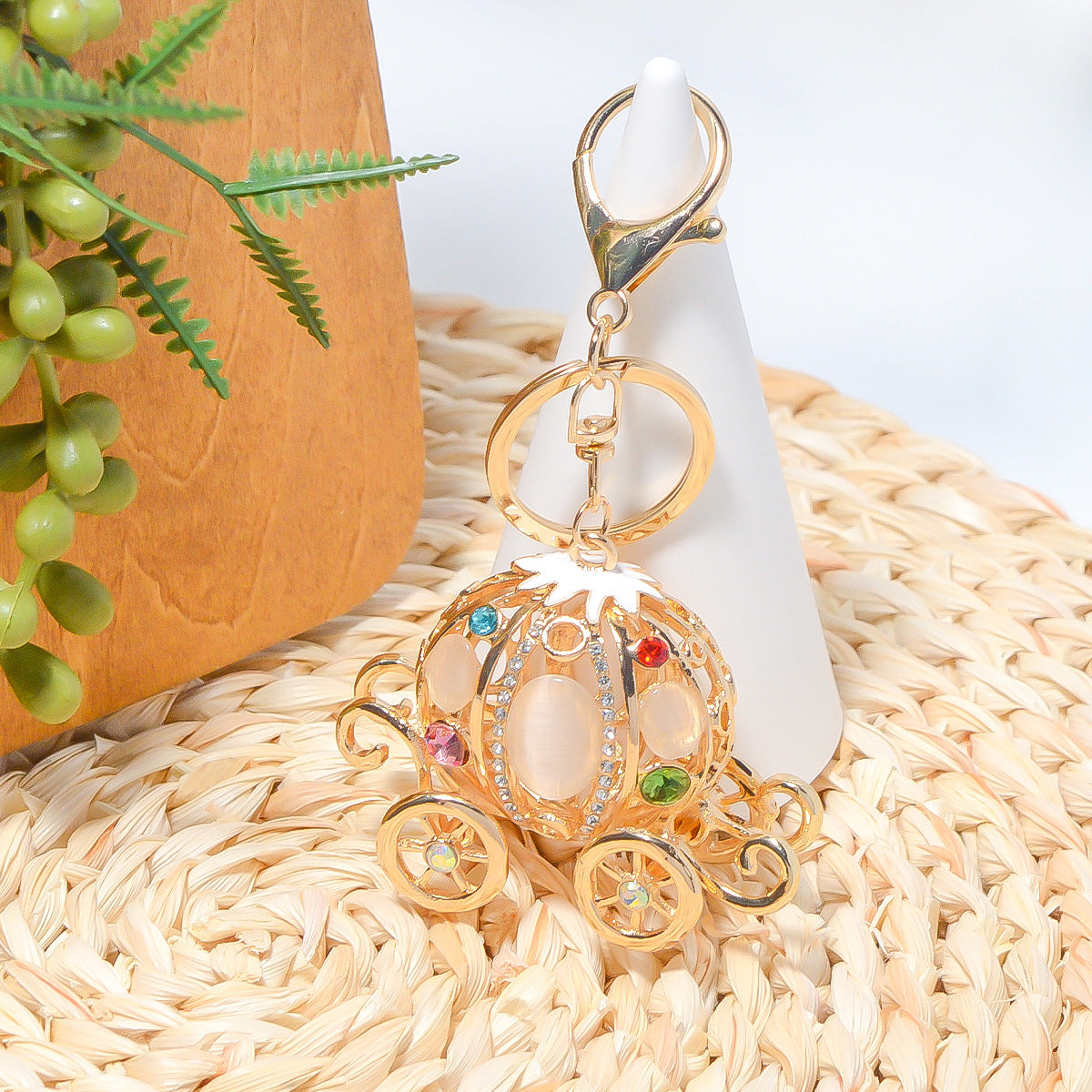 Rhinestone Pumpkin Carriage Keychain Bag Charm Gift
