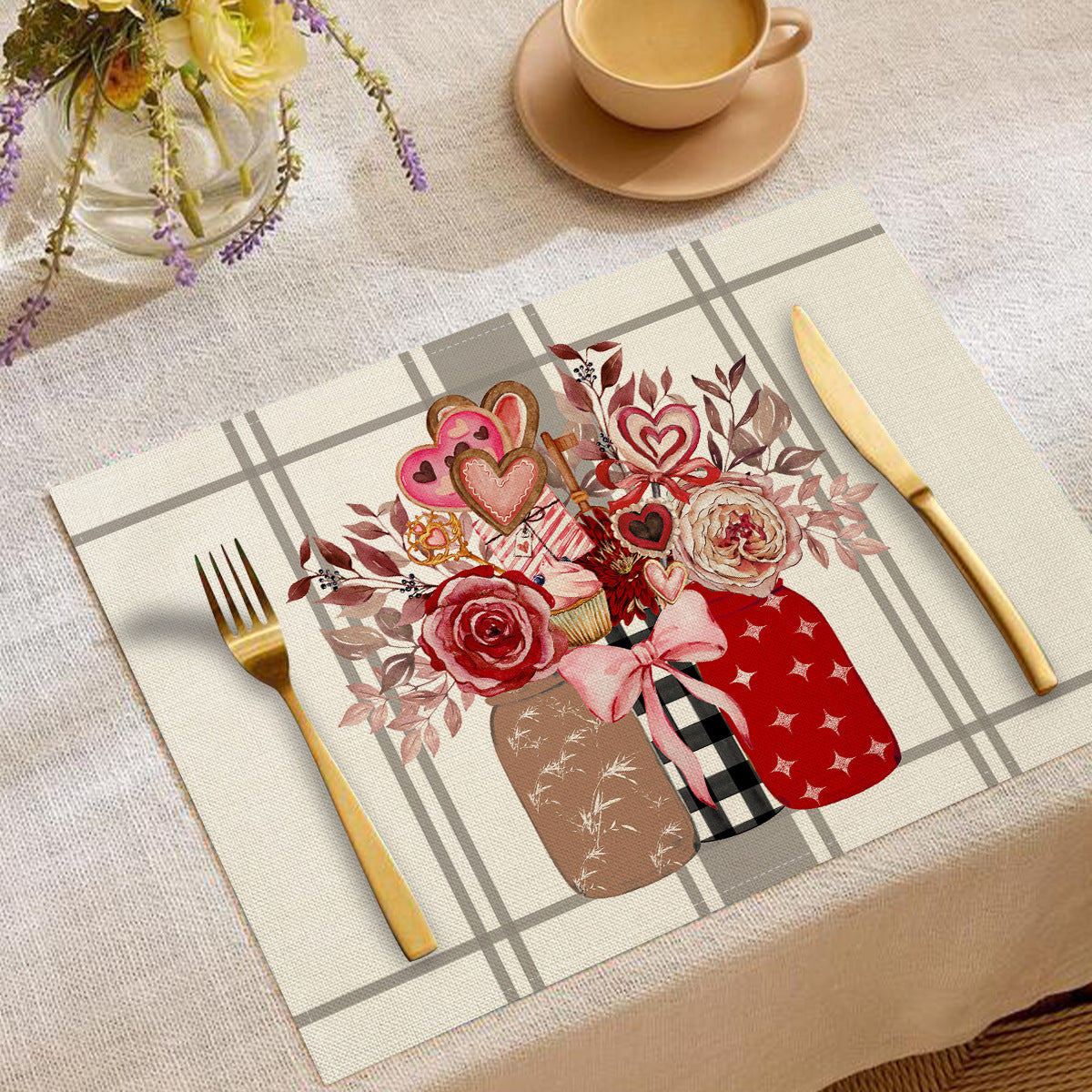 Valentine’s Day Red Heart Linen Placemat Table Setting Decor