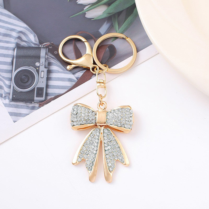 Crystal Bow Keychain Sparkling Charm with Metal Ring