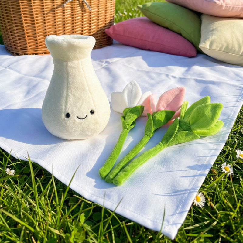 Plush Mini Flower Vase Decor Soft Dandelion Orchid Tulip Lily