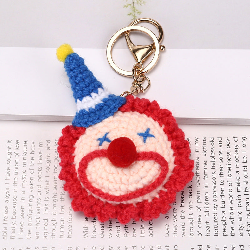 Crochet Clown Face Keychain Colorful Smiley Bag Charm
