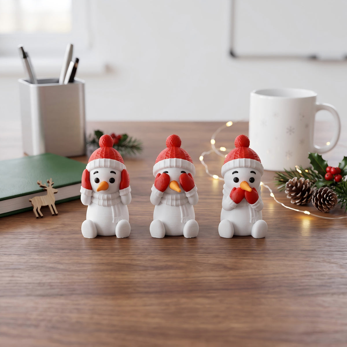 3D Printed Christmas Snowman Figurine Holiday Tabletop Decor Set