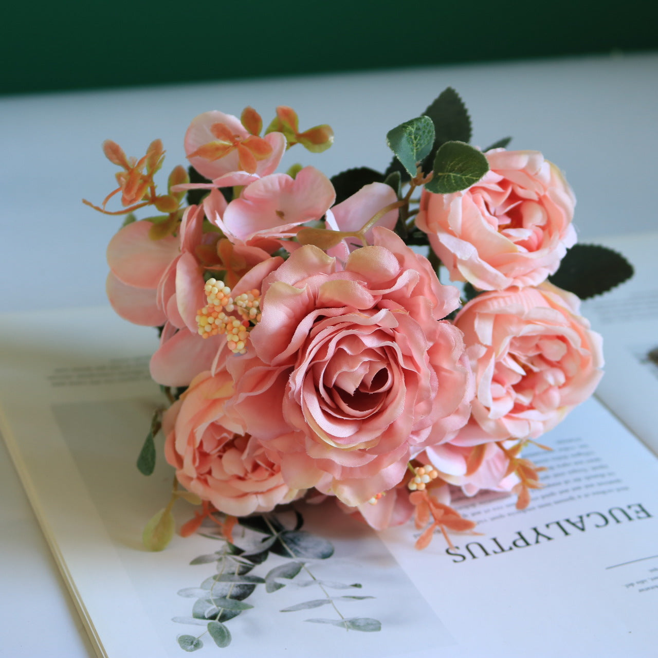 Valentine European Faux Peony Hydrangea Rose Vintage Bouquet