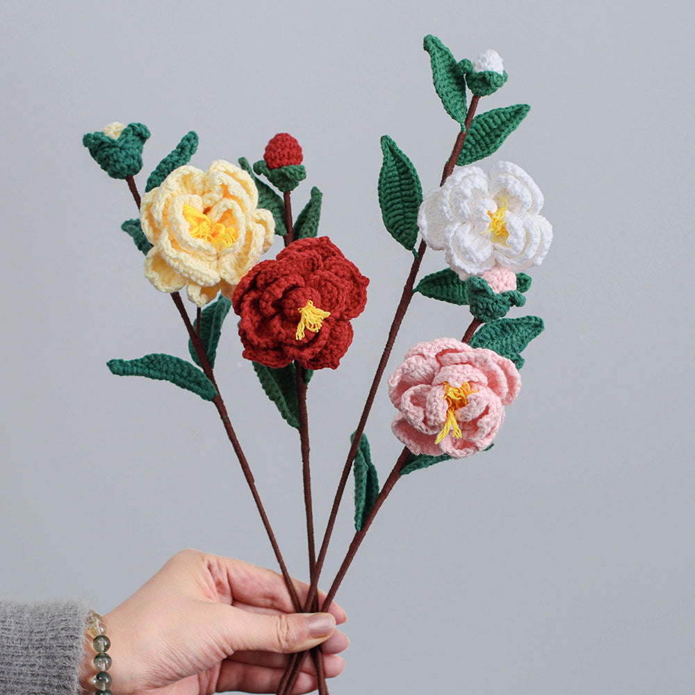 Valentine Handmade Crochet Camellia Flower Bouquet Gift