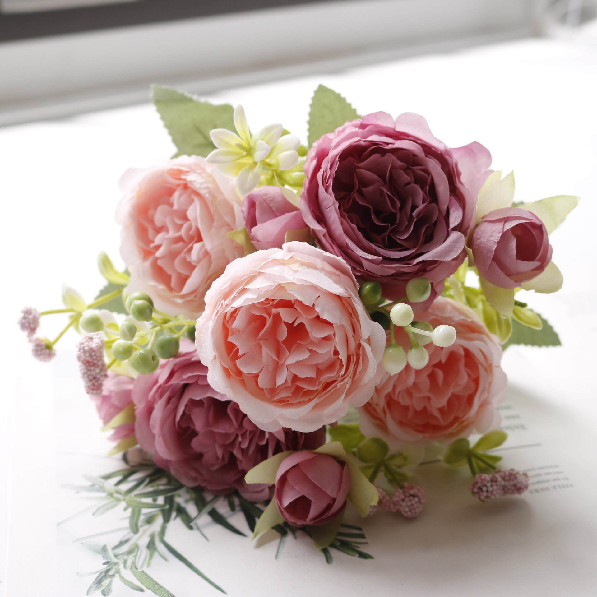 Valentine 5-Head Faux Persian Rose Mini Bouquet Home Decor