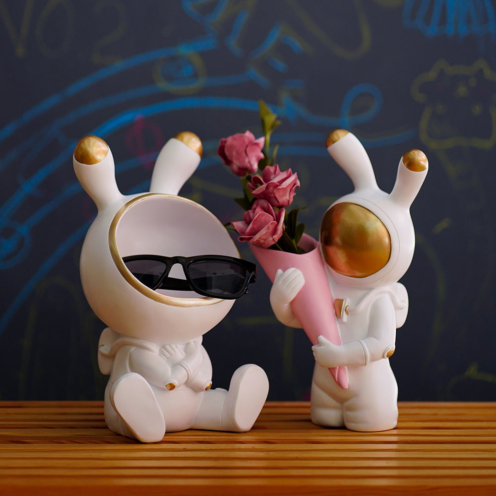 Astronaut Bunny Table Decor Storage Wine Holder Cute Gift