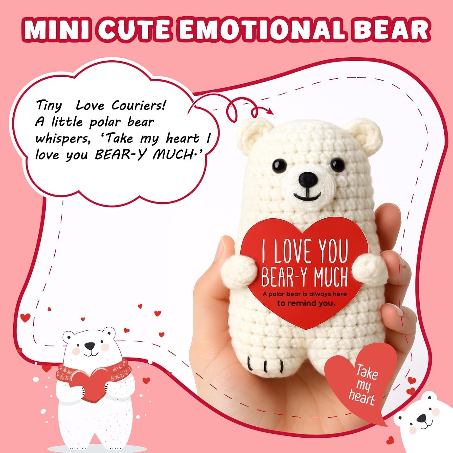 Polar Bear Crochet Plush Love Gift Cute Emotional Doll