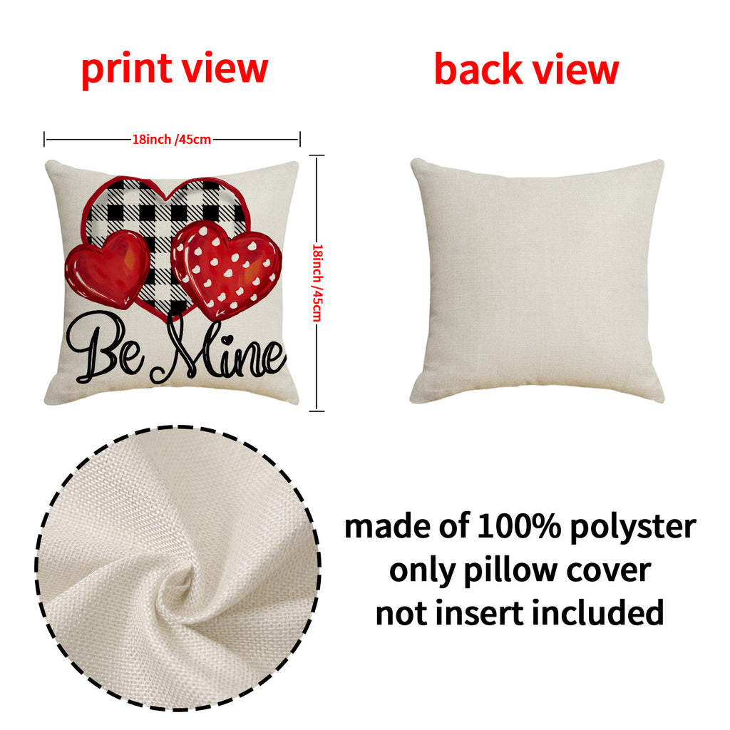 Valentine Linen Heart Throw Pillow Cover Romantic Sofa Decor