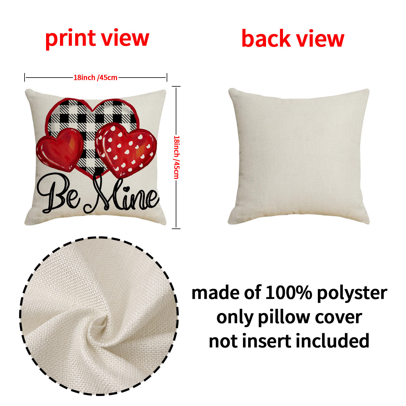 Valentine Linen Heart Throw Pillow Cover Romantic Sofa Decor