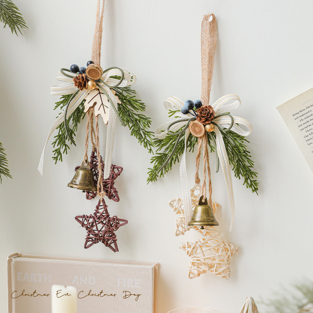 Rustic Christmas Bell Door Hanger Pinecone Decor