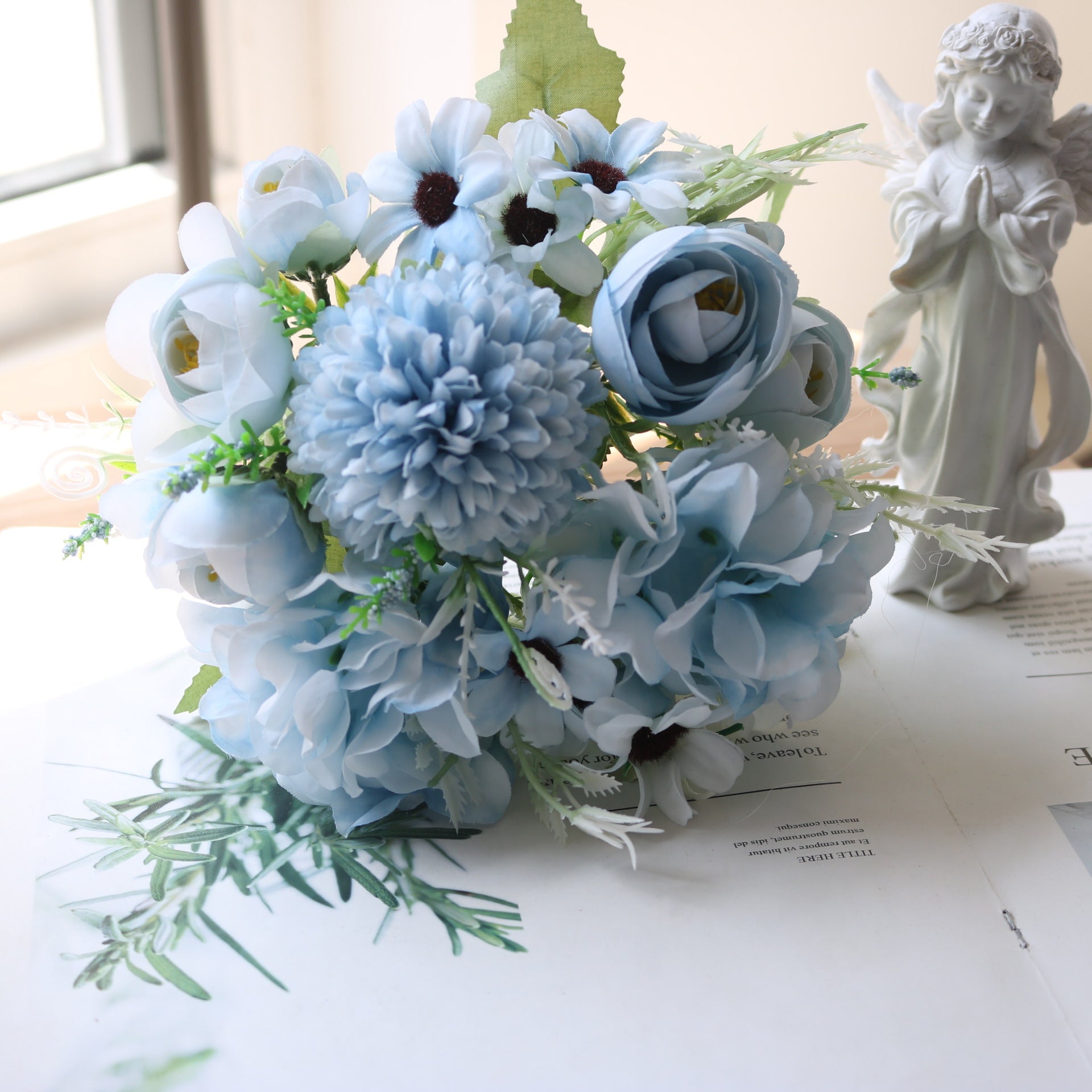 Valentine Nordic Faux Camellia Daisy Hydrangea Bouquet