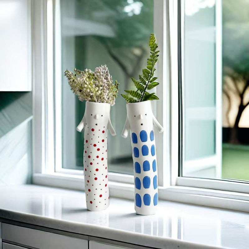 Cute Handmade Character Ceramic Vase for Home Table Decor