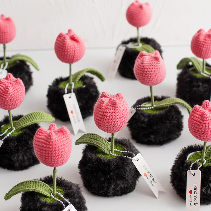 Valentine Handmade Crochet Tulip Potted Flower Gift
