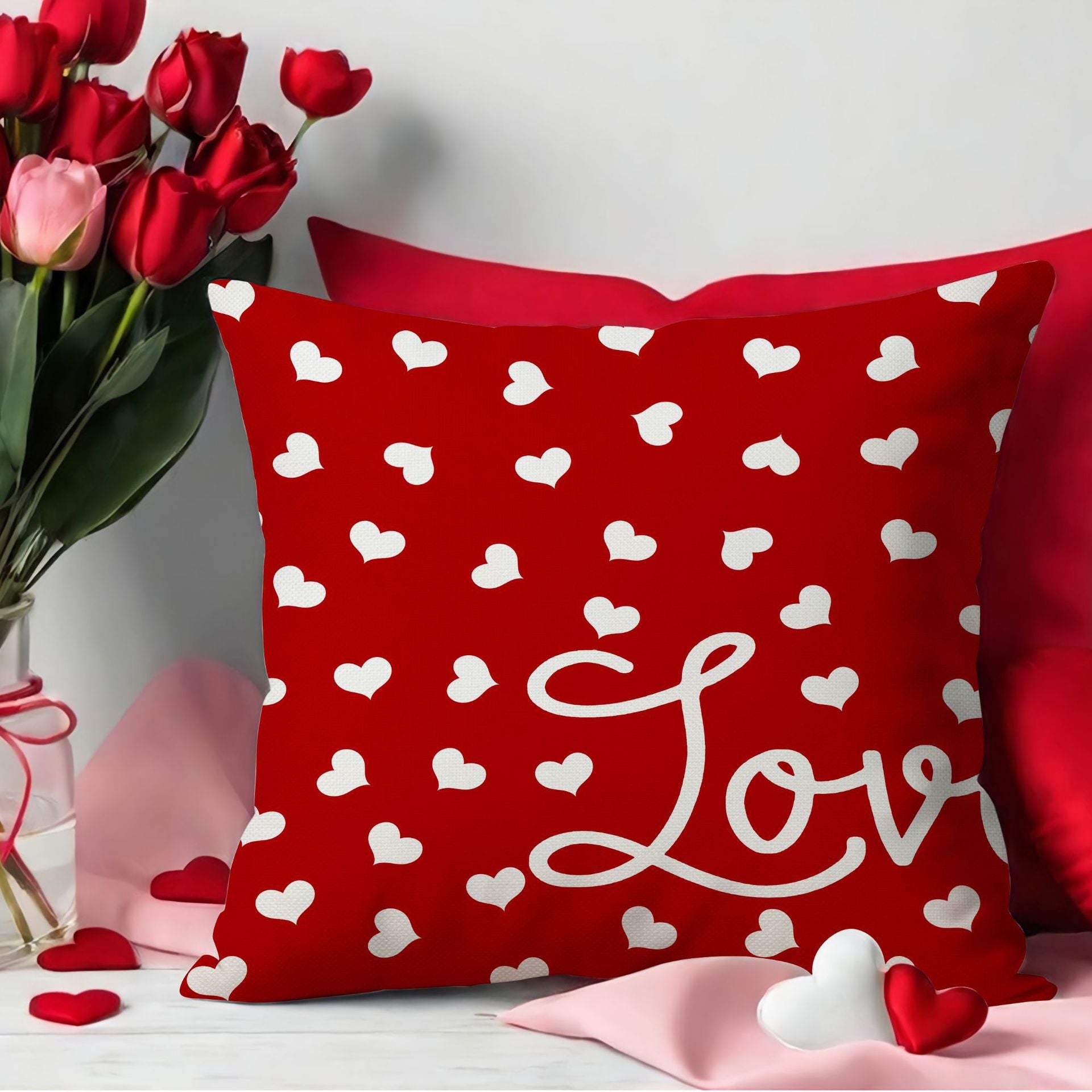 Valentine Linen Heart Throw Pillow Cover Romantic Sofa Decor