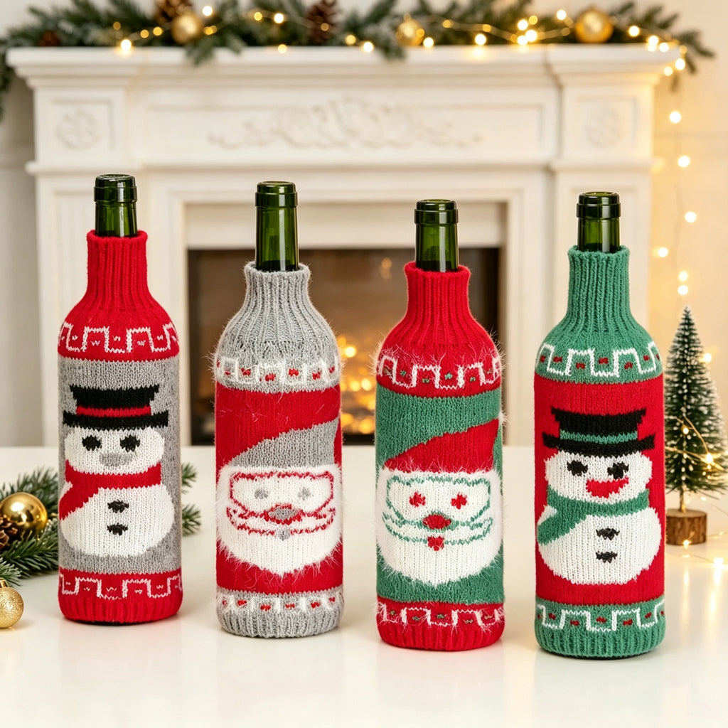 Christmas Wine Bottle Sweater Covers Santa Snowman Decor