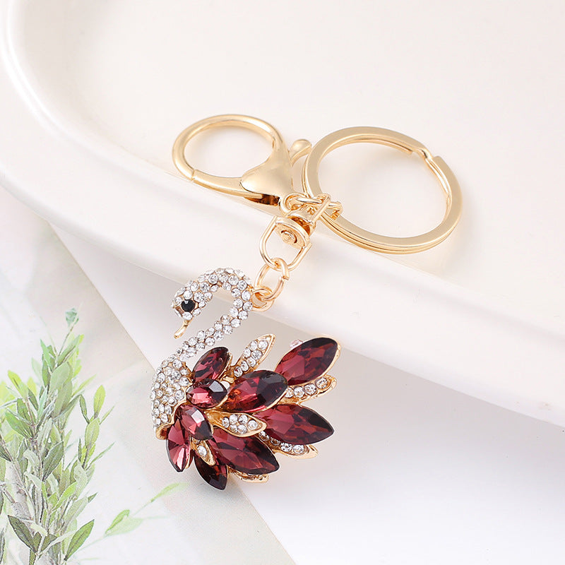 Rhinestone Swan Keychain Zinc Alloy Bag & Car Charm
