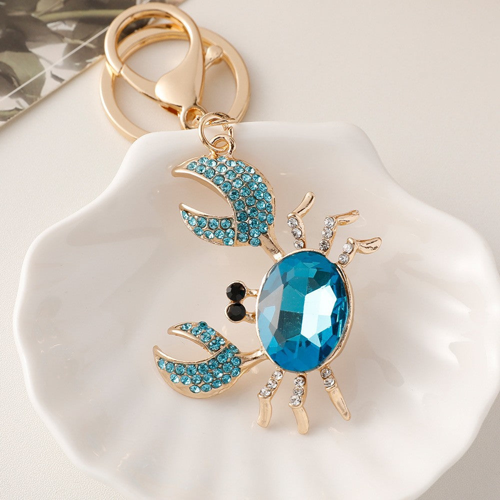 Crystal Crab Keychain Sparkling Charm with Metal Ring