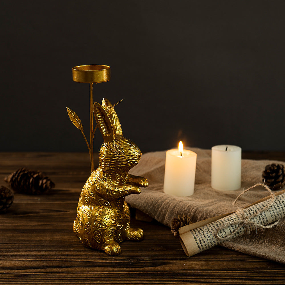 Easter Bunny Candle Holder Gold Resin Table Decoration