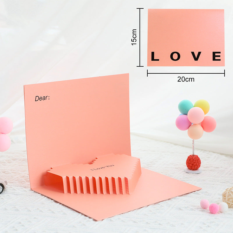Valentines 3D Pop Up Love Greeting Card Pink Heart Handmade
