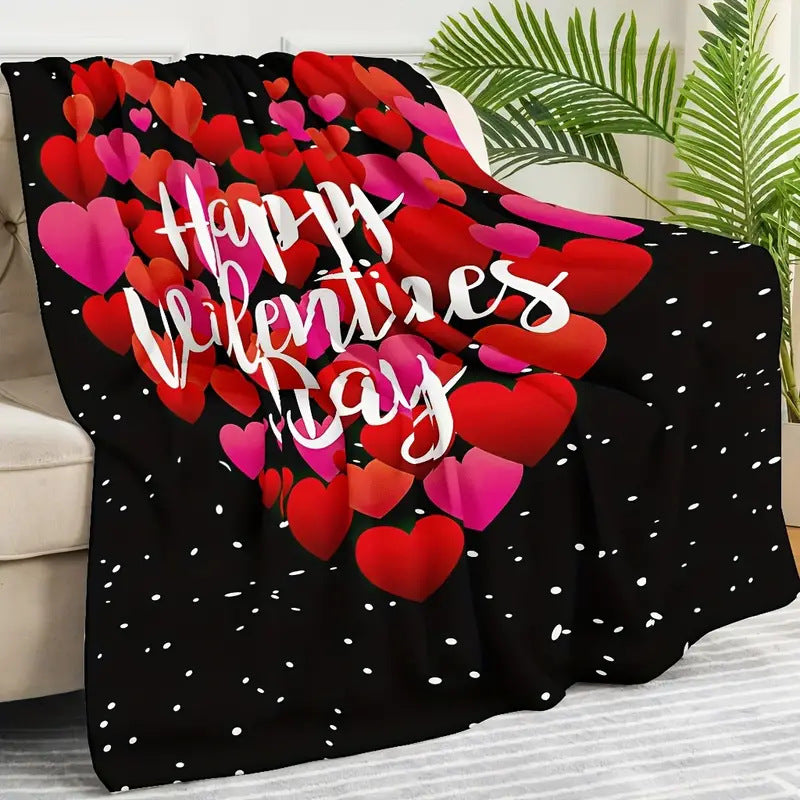 Valentine’s Day Heart Print Plush Fleece Throw Blanket