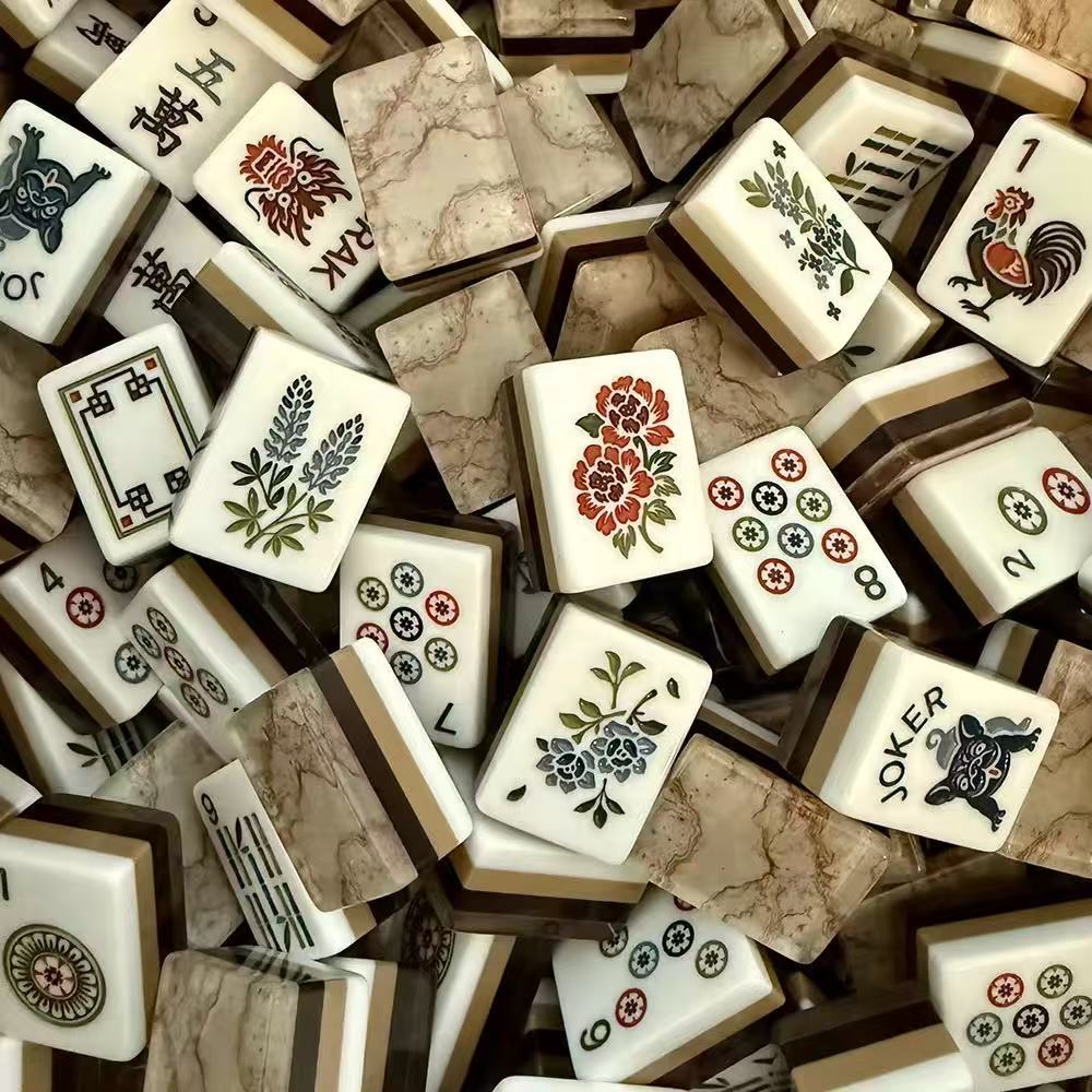 Acrylic Mahjong Set Marble Pattern Game Tiles
