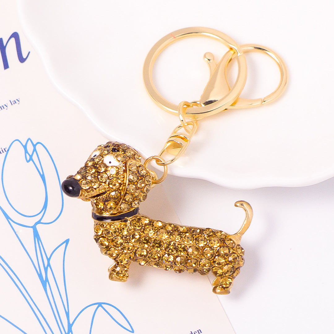 Cute Crystal Dachshund Dog Keychain Bag Charm Gift