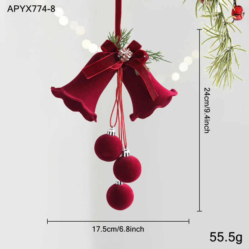 Burgundy Velvet Christmas Bell Ornaments with Bows