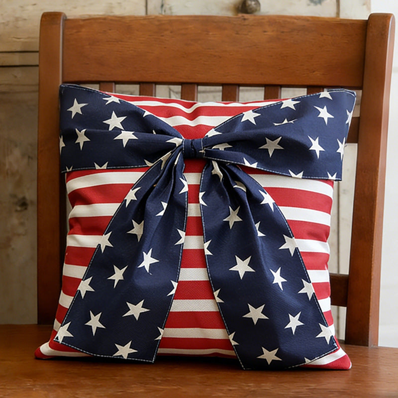 4th of July American Flag Bow Pillow Cover Cushion