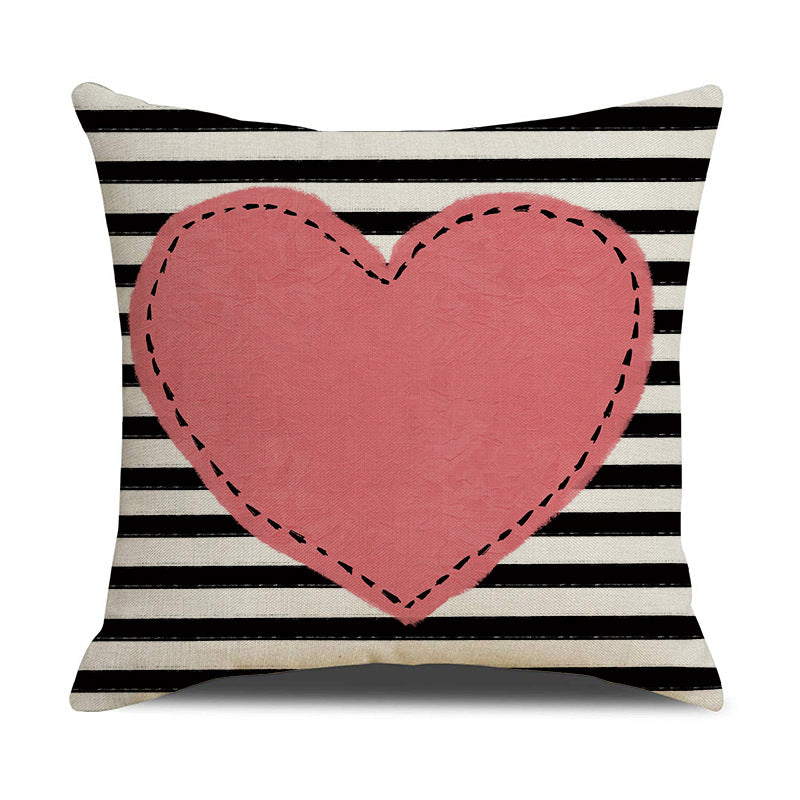 Valentine Heart Print Linen Pillow Cover Set for Sofa Decor