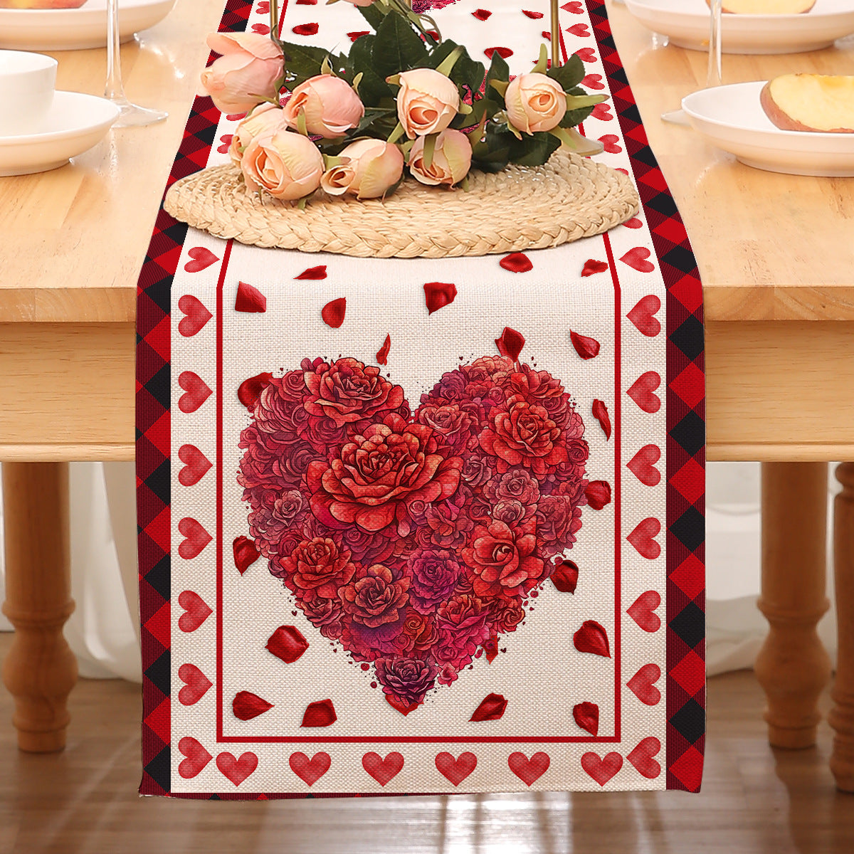Valentine’s Day Heart Table Runner Red Printed Decor