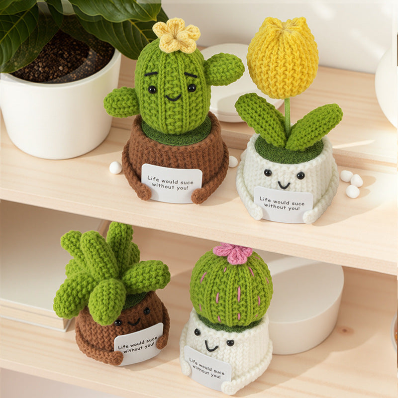 Handmade Crochet Succulent Cactus Mini Potted Plants Decor